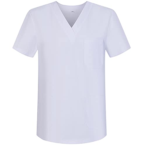 MISEMIYA - Medizinische Uniformen Unisex Top Krankenschwester Krankenhaus Berufskleidung BZ-6801 - Medium, Weiß 68