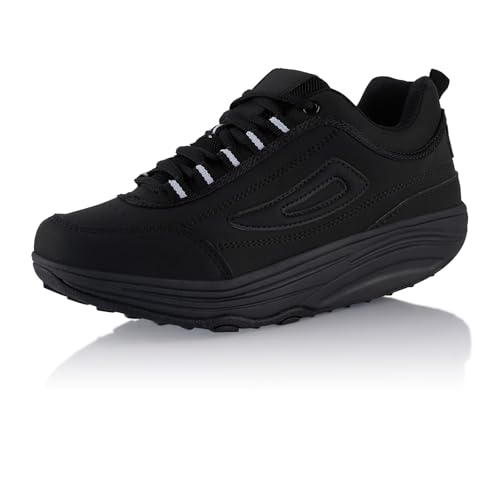 Fusskleidung® Damen Herren Sneaker Abrollsohle Sportschuhe leichte Gesundheitsschuhe Schwarz Silber Schwarz EU 36