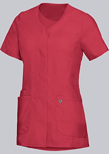 BP Med Tunics 1764-241-0188 Kasack für Damen - 1/2 Ärmel und V-Ausschnitt - 49% Baumwolle, 48% Polyester, 3% Elastolefin - Schlanke Passform - Größe: Sn - Farbe: koralle