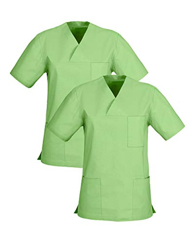 CLINIC DRESS Schlupfkasack im Doppelpack Unisex Kasacks Schlupfhemd für die Pflege oder Medizin in 100% Baumwolle 60 Grad Wäsche apfelgrün M