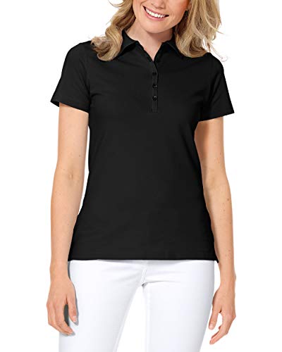 CLINIC DRESS Shirt Poloshirt für Damen - Kurzarm Stretch mit 96% Baumwolle für Krankenschwestern, Ärztinnen und Pflegepersonal schwarz 38/40