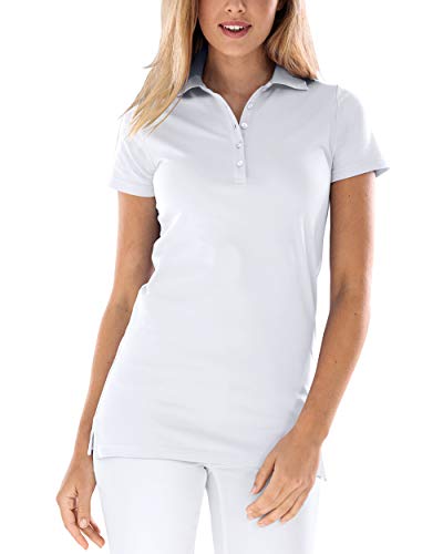 CLINIC DRESS Longshirt mit Polokragen Damen-Shirt 72 cm lang mit Seitenschlitzen, mit Stretch 60 Grad waschbar weiß 38/40