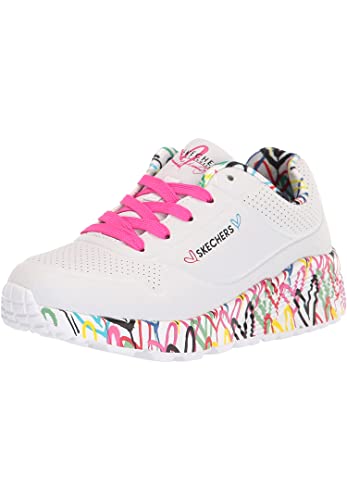 Skechers Mädchen Uno Lite Lovely Luv Sneaker, White Synthetic H. Pink Trim, 38 EU