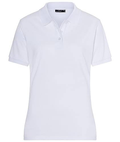 James & Nicholson Damenpolo Classic - Feines Piqué-Poloshirt mit gestrickten Bündchen | Farbe: white | Grösse: M