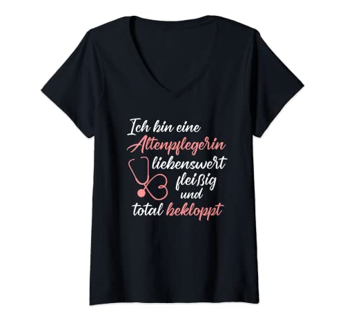 Damen Altenpflegerin Spruch Altenpflege Lustig Pflegekraft T-Shirt mit V-Ausschnitt