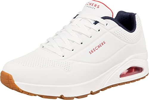 Skechers Herren Uno Stand On Air Sneaker, White Durabuck Navy Red Trim, 43 EU