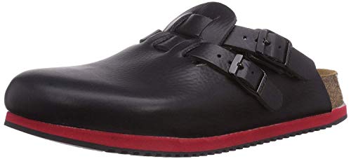 Birkenstock Clog Kay Superlauf, WB, Naturleder, schwarz/rot, schmal, Größe 42 582636-42 (Damen-Clog Sandale Sandalette Pantoffel Pantolette Latsche Halbschuh Ristriemen Clogs Clogen Schluffen)