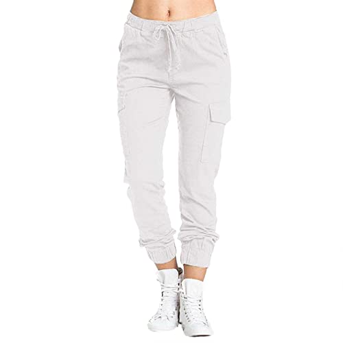 AMDOLE Weiße Hose Damen Medizin Stretch 48 Damen Multi Pocket Cargo Freizeithose Elastische Taille Korsett Seilhose Lack Kleidung Damen Hose