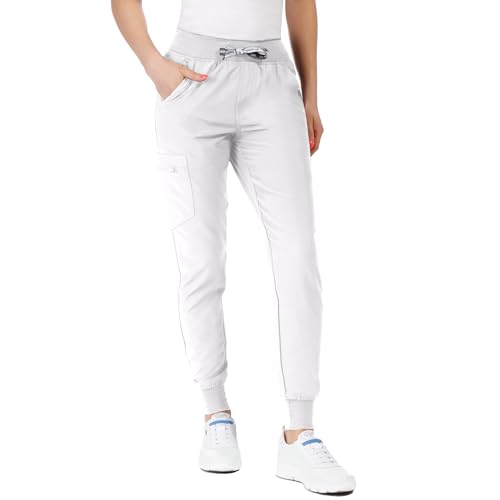 Nobby Medizinische Schlupfhose Jogger mit Spandex - Elastische Arbeits Schlupfhose Weiß L