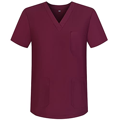 MISEMIYA - Medizinische Uniformen Unisex Top Krankenschwester Krankenhaus Berufskleidung BZ-6801 - Medium, Granat 68