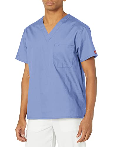 Dickies Herren Signature Scrubs Shirt mit V-Ausschnitt, Blau (Ceil Blue), Klein