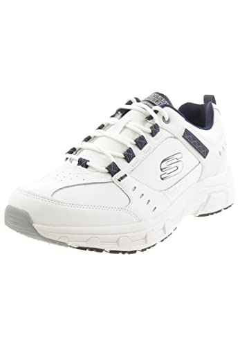 Skechers Oak Canyon Redwick Herren Trainer, White Leather Synthetic Textile Navy Trim, 43 EU