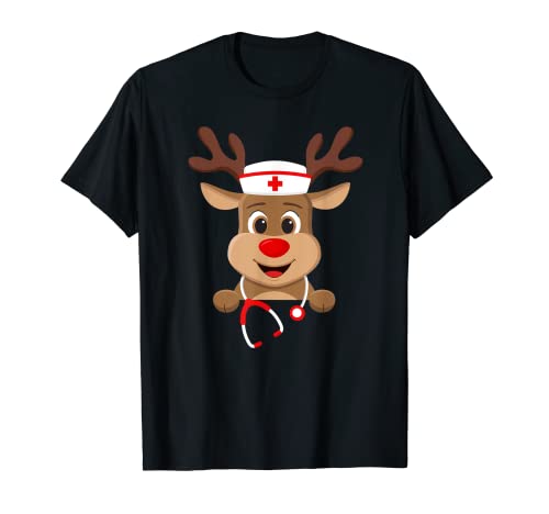 Weihnachten Krankenschwester Liebe Rentier Schrubben Kappe T-Shirt