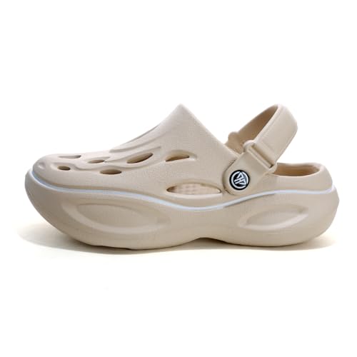 YUHITYGZGS Clogs Gartenschuhe für Damen Herren, Komfort Gartenclogs Leicht Pantoletten Schlappi Badeschlappen Atmungsaktiv Latschen, Arbeitsschuhe für Pflege, Beige, EU 38-39