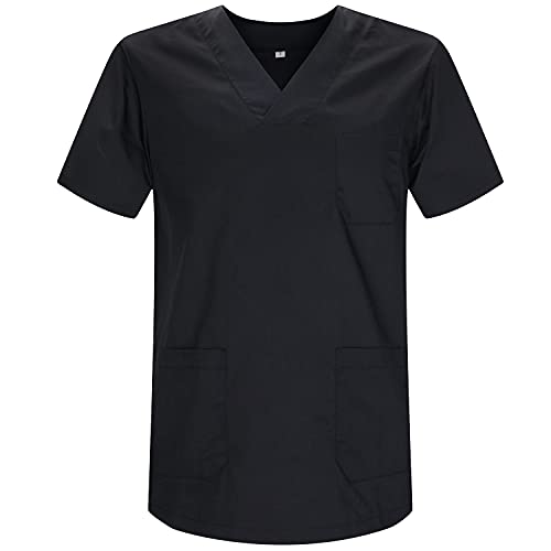 MISEMIYA - Medizinische Uniformen Unisex Top Krankenschwester Krankenhaus Berufskleidung - XX-Large, Schwarz