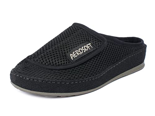 Aerosoft Pantolette mit Klettverschluss, Gesundheitsschuh für Damen und Herren, ideal als Reha-Schuh, Verbandsschuh, Hausschuh, druckentlastend (Schwarz, numeric_41)