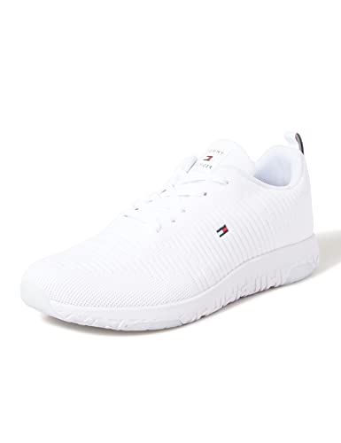 Tommy Hilfiger Herren Runner Sneaker Corporate Knit Rib Runner Sportschuhe, Weiß (White), 43 EU