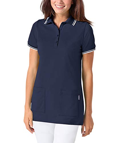 CLINIC DRESS Longshirt Damen-Longshirt mit Polokragen 73 cm lang mit Seitenschlitzen, mit Stretch Navy/weiß 50/52