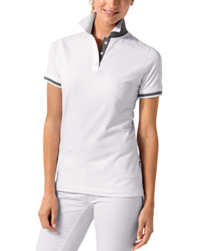 CLINIC DRESS Shirt Polo Damen 1/2 Arm - leicht tailliert Polokragen 95% Baumwolle, für Krankenschwestern, Ärzte und Pflegepersonal weiß/dunkelgrau Melange 38/40