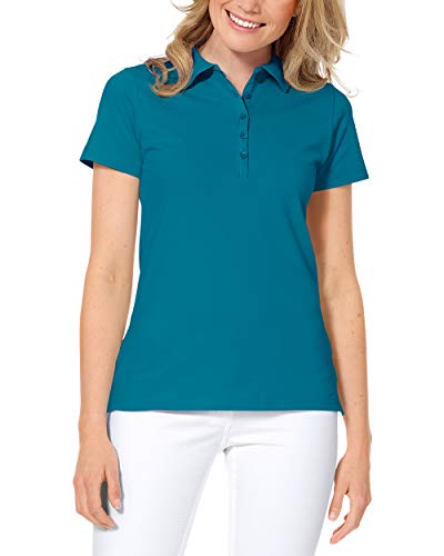 CLINIC DRESS Shirt Poloshirt für Damen - Kurzarm Stretch mit 96% Baumwolle für Krankenschwestern, Ärztinnen und Pflegepersonal Petrol 38/40