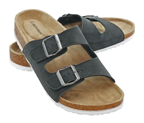 + Pantoletten Sandalen Hausschuhe Schlappen Clogs Kork Fußbett Gr. 36-46 (Dk.Grey, EU Schuhgrößensystem, Erwachsene, Numerisch, M, 43)