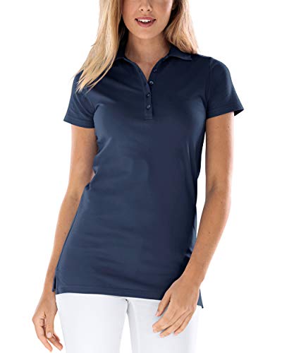 CLINIC DRESS Longshirt mit Polokragen Damen-Shirt 72 cm lang mit Seitenschlitzen, mit Stretch 60 Grad waschbar Navy 42/44