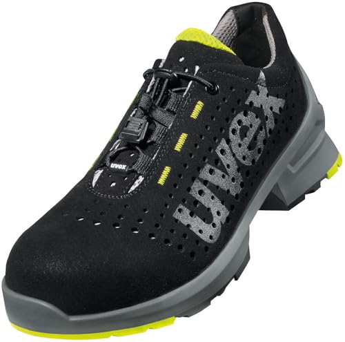 Uvex 1 gelochter Halbschuh, Sicherheitsschuhe S1 SRC, Arbeitsschuhe für Damen & Herren, Schwarz/Lime - Gr. 42