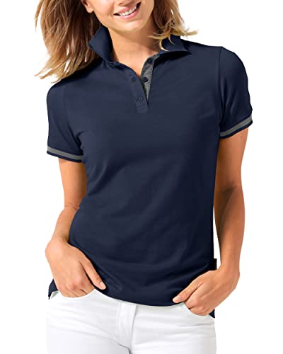 CLINIC DRESS Shirt Polo Damen 1/2 Arm - leicht tailliert Polokragen 95% Baumwolle, für Krankenschwestern, Ärzte und Pflegepersonal Navy/dunkelgrau Melange 50/52