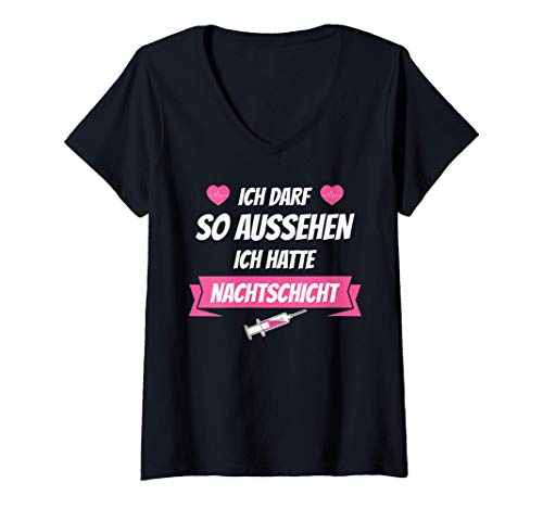 Damen Nachschicht Dienst Sprüche I Fun Krankenschwester Pflege T-Shirt mit V-Ausschnitt