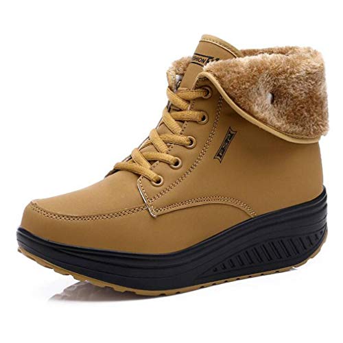 Solshine Damen Sportliche Schnürer Warm Gefütterte Stiefeletten Plateau Knöchel Schneestiefel Gelb 38EU