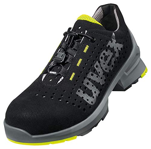 Uvex 1 gelochter Halbschuh, Sicherheitsschuhe S1 SRC, Arbeitsschuhe für Damen & Herren, Schwarz/Lime - Gr. 42