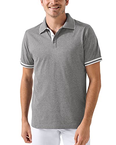 CLINIC DRESS Shirt Polo Herren 1/2 Arm - Regular Fit Polokragen 95% Baumwolle mit Stretch, für Pfleger, Ärzte und Pflegepersonal dunkelgrau Melange/weiß XXL