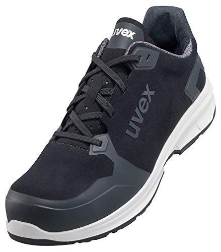 Uvex 1 Sport S3 ESD Sicherheitsschuhe für Herren - Bequeme & Atmungsaktive Arbeitsschuhe für Männer - Leichte & Ergonomische Halbschuhe Velours ,Schwarz,42 EU