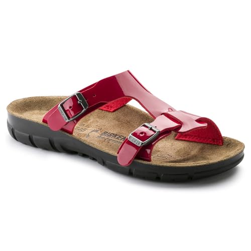 BIRKENSTOCK Classic Sofia Birko-Flor, Damen Pantoletten, 41 EU Schmal, Rot Tango Red Patent