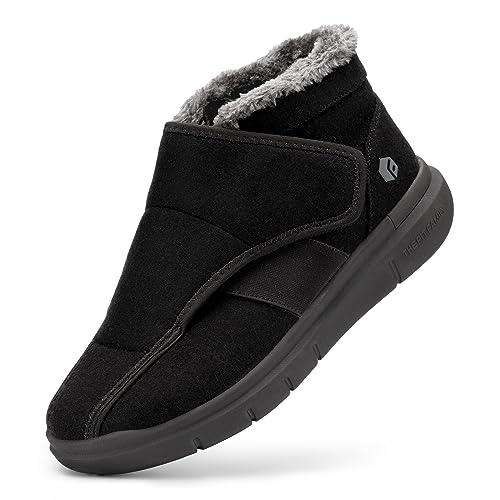 FitVille Diabtikerschuhe Herren extra weit warme Gesundheitsschuhe Stiefel Herren mit Klettverschluss Schwarz 43 EU X-Weit