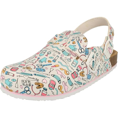 Softrelax Damen Schuhe 7420990137 Komfort Clogs Praxis Krankenschwester Weiss/Multi (White/Multi, EU Schuhgrößensystem, Erwachsene, Damen, Numerisch, M, 40)