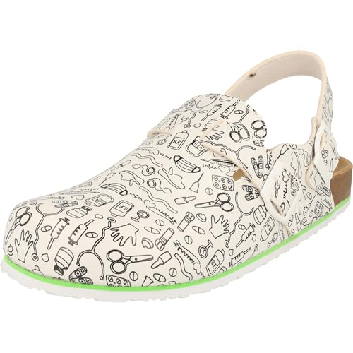 Softrelax Damen Schuhe 7420990136 Clogs Pantolette Arzthelfer Ärzte Krankenschwester Weiss/Multi (White/Multi, EU Schuhgrößensystem, Erwachsene, Damen, Numerisch, M, 39)