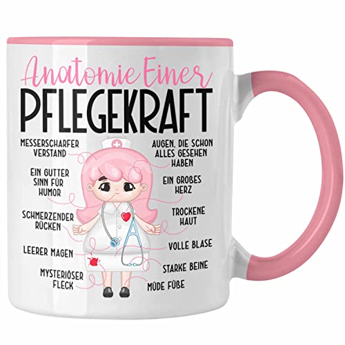 Trendation - Pflegefachkraft Tasse Geschenk Anatomie Einer Pflege Frauen Pflegerin (Rosa)